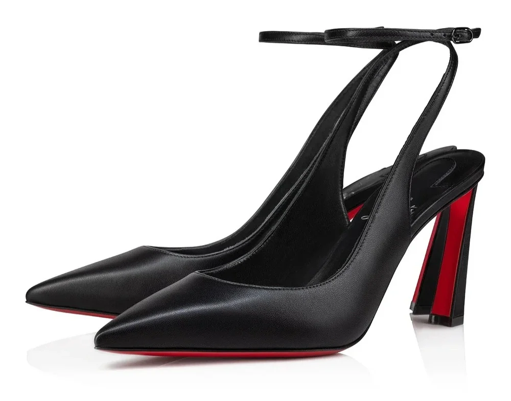 Christian Louboutin Condora Strap 85 Black Leather Ankle Pointed Heel Pump 38